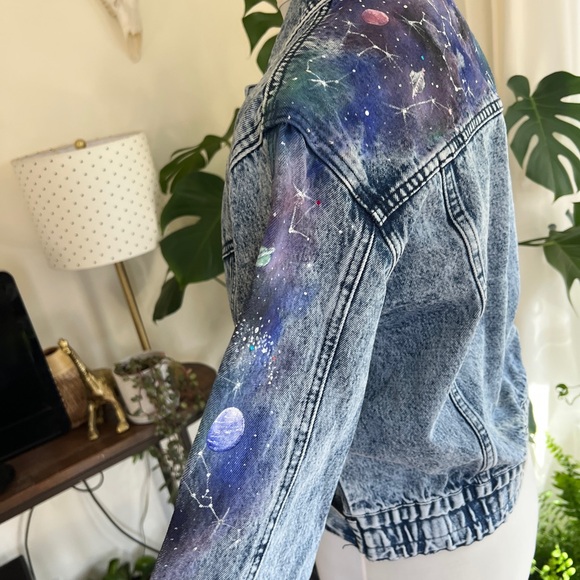 Galaxy Hand Painted Vintage Retro Denim Jean Jacket S/M - Picture 10 of 13